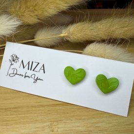 Szív bedugós fülbevaló - fűzöld levéltextúrált