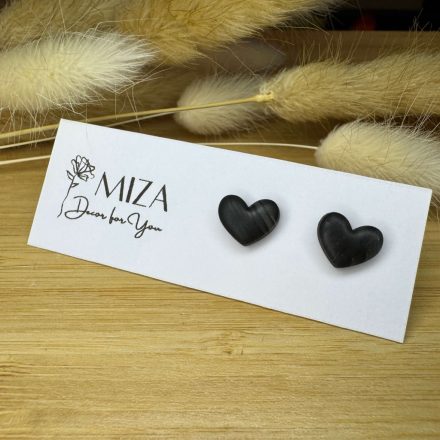 Szív bedugós fülbevaló - fekete