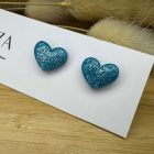 Szív bedugós fülbevaló - kék - ezüst