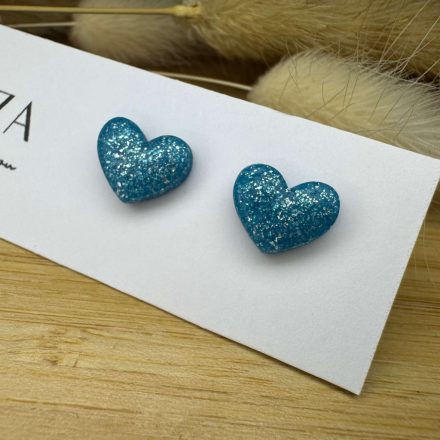Szív bedugós fülbevaló - kék - ezüst