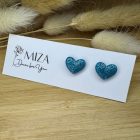 Szív bedugós fülbevaló - kék - ezüst