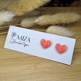 Szív bedugós fülbevaló - mandarin- korall