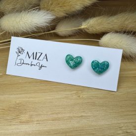 Szív bedugós fülbevaló - türkizzöld - ezüst
