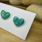 Szív bedugós fülbevaló - türkizzöld - ezüst