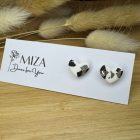 Szív bedugós fülbevaló - fekete-fehér-ezüst tarka