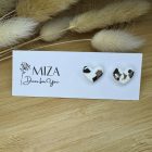 Szív bedugós fülbevaló - fekete-fehér-ezüst tarka