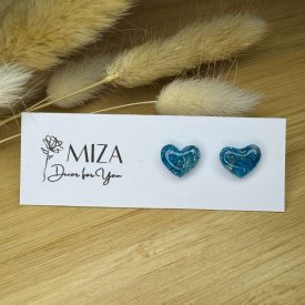   Szív bedugós fülbevaló - kék márvány hatású lakkozott