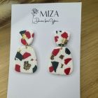 2 részes tompa trapéz fülbevaló - fehér - piros, zöld, arany