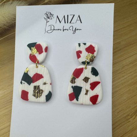 2 részes tompa trapéz fülbevaló - fehér - piros, zöld, arany