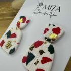 2 részes tompa trapéz fülbevaló - fehér - piros, zöld, arany