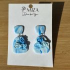 2 részes tompa trapéz fülbevaló - Világoskék-fehér márvány mintás virágokkal