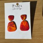 2 részes tompa trapéz fülbevaló - Piros-narancs márvány mintás