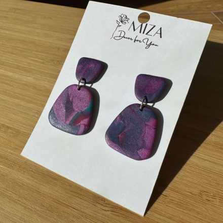 2 részes tompa trapéz fülbevaló - lila márvány mintás