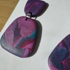 2 részes tompa trapéz fülbevaló - lila márvány mintás