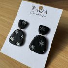 2 részes tompa trapéz fülbevaló - fekete - ezüst hópelyhes