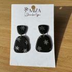 2 részes tompa trapéz fülbevaló - fekete - ezüst hópelyhes