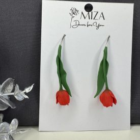   Piros tulipán - ezüst színű francia akasztós V alakú alapon 