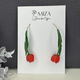   Piros tulipán - arany színű francia akasztós V alakú alapon 