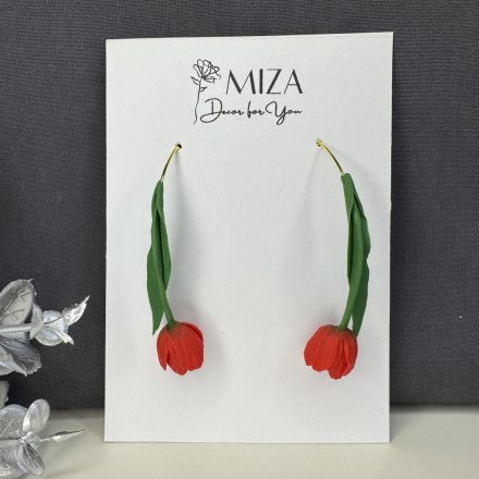 Piros tulipán - arany színű francia akasztós V alakú alapon 