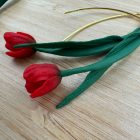 Piros tulipán - arany színű francia akasztós V alakú alapon 