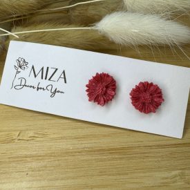 Virág bedugós fülbevaló - gyöngyházfényű eperpiros