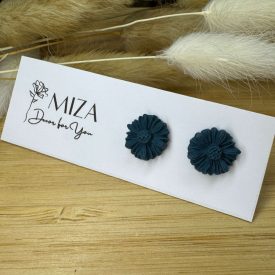 Virág bedugós fülbevaló - sötét petrolkék