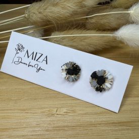 Virág bedugós fülbevaló - fekete-fehér-szürke-arany 1