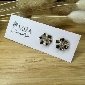 Virág bedugós fülbevaló - fekete-fehér-szürke-arany 2