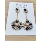 2 in 1 margarétás fülbevaló - közepes méretű - szürke - fekete - fehér - arany